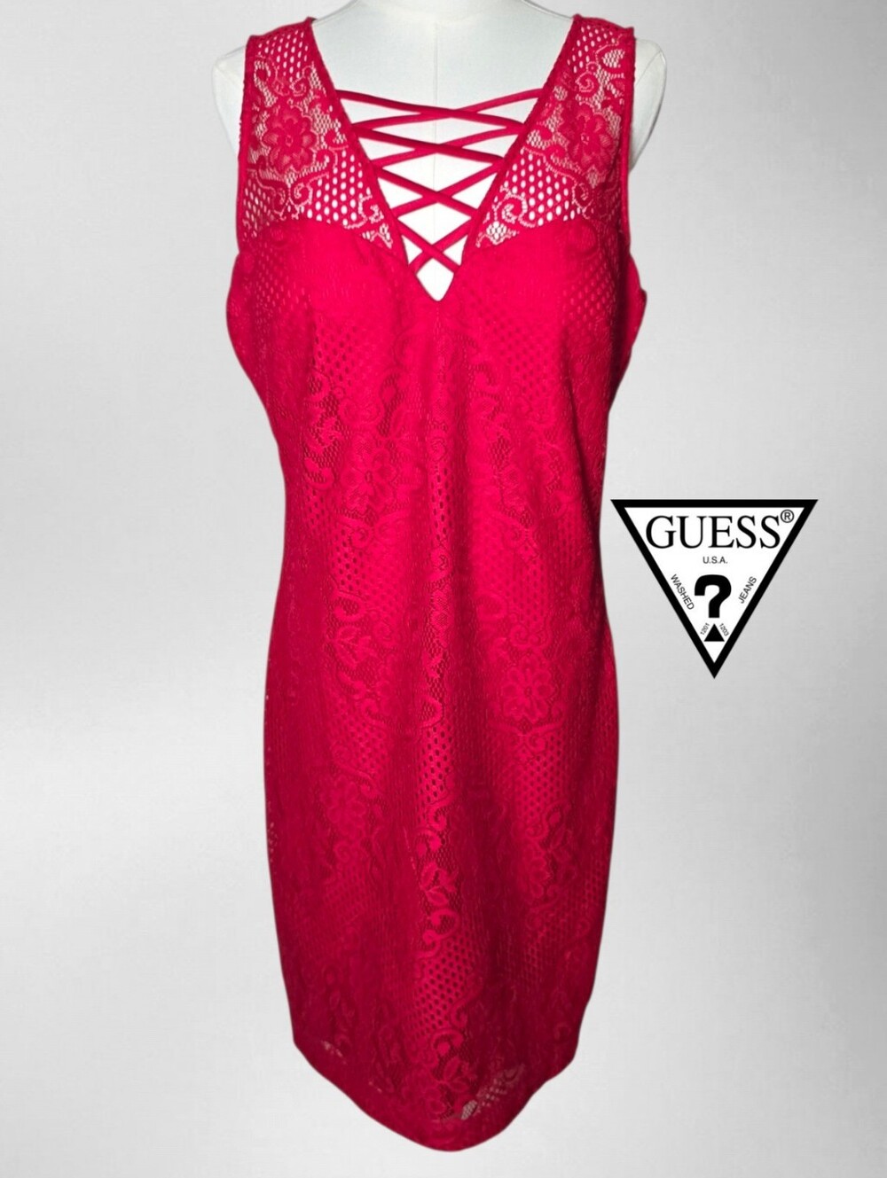 GUESS Lace Crisscross Lace Floral Dress - 14